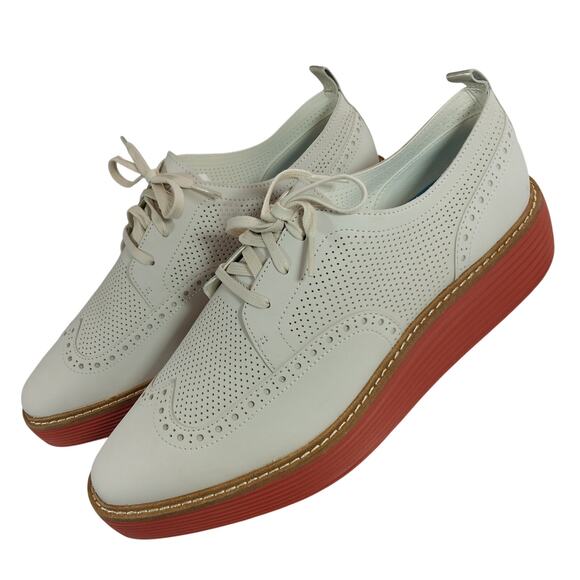 NIB! COLE HAAN! OG PLATFORM WINGTIPS,  CREAM GENUINE LEATHER, RED SOLE! 11B main image 13